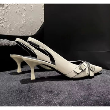 Xajzpa Luxury Brand Designer Women Sandals Fashion Pointed Toe Buckle Strap Metal High Heeled Kitten Heel Elegant Single Shoes Female